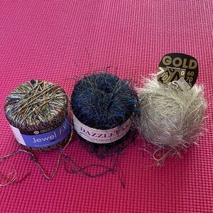 Lot Of 3 Skeins Dazzlelash, Adriafil Gold 80 and Jewel FX Yarns